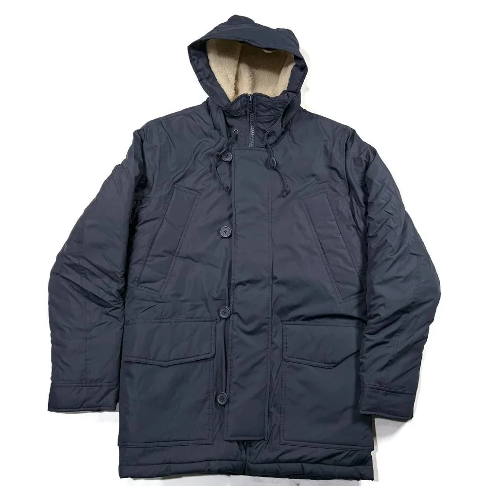 J Crew Mercantile Hooded Parka Jacket‎ Mens XS Navy Blue NWT Sherpa Lined Hood